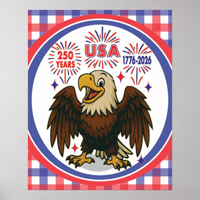 Poster Bald Eagle avec Fireworks - USA 250 ans 1776-2026 (Devant)