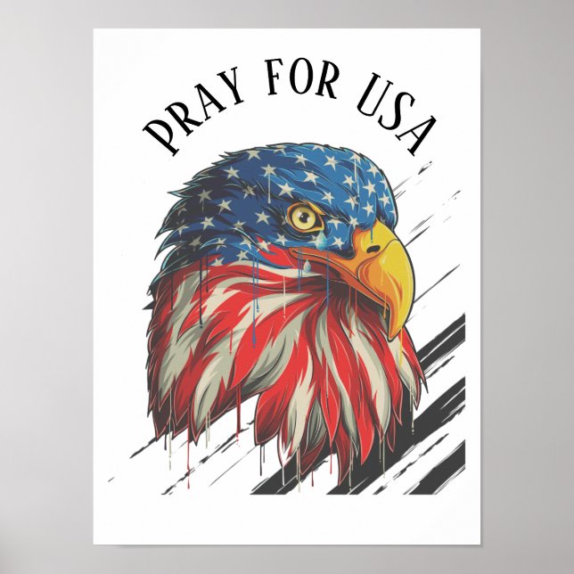 Poster Bald Eagle Bird USA Drapeau Prier pour les USA (Devant)
