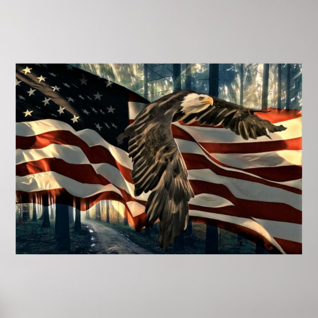 Poster Bald Eagle Drapeau américain Country Road (Devant)