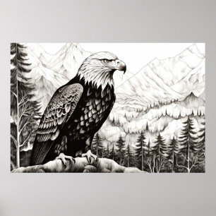 Poster Bald Eagle paisible Nature Prairie Dessin de croqu