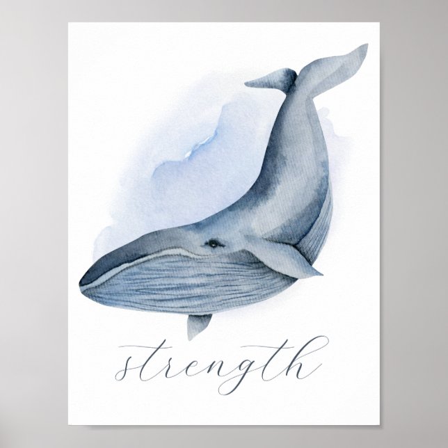 Poster Baleine à bosses Baleen Text Nom Bleu Aquarelle (Devant)
