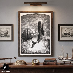 Poster Baleine à sperme vintage faisant une brèche, Anima