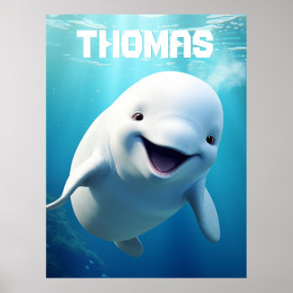 Poster Baleine Beluga personnalisée Bleu Vert Océan Arcti