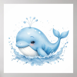 Poster Baleine bleu et blanc - Ocean Nursery Wall