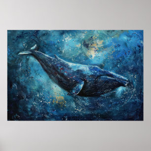 Poster Baleine bleue nageant dans la mer Petite