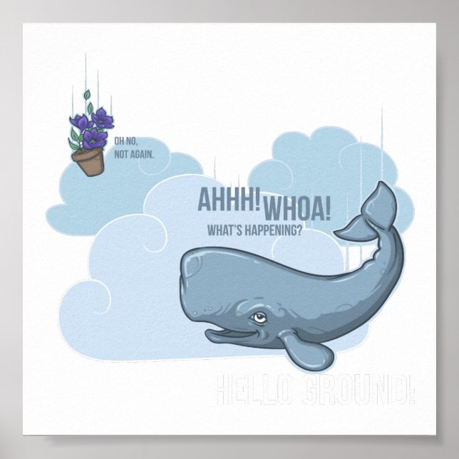 Poster Baleine de Sperm et bol de Petunias (Devant)