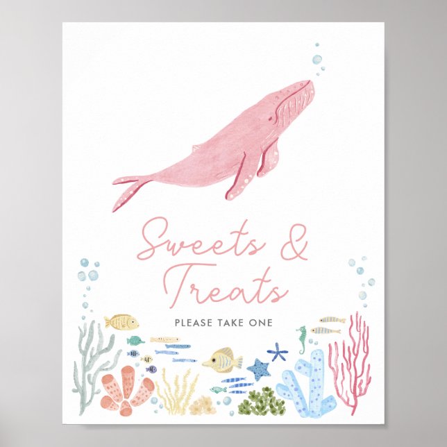 Poster Baleine douce sous le panneau Baby shower de mer (Devant)