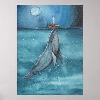 Poster baleine et bateau