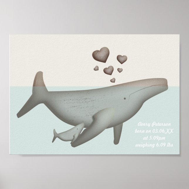 Poster Baleine et bébé pépinière art mur (Devant)