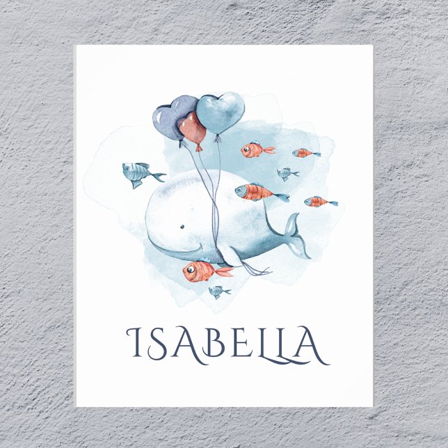 Poster Baleine et poissons à l'aquarelle fantaisiste  (Créateur téléchargé)