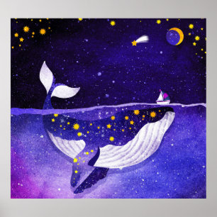 Poster Baleine magique : Nuit Océanique Noire