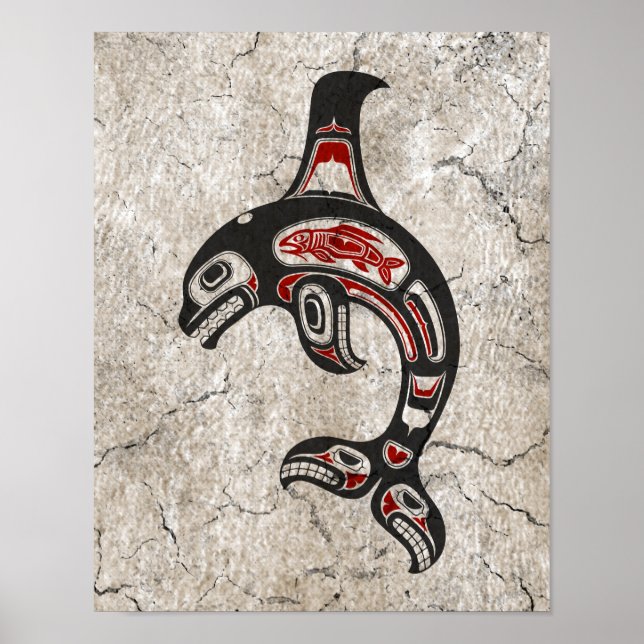Poster Baleine meurtrière noire et rouge Haida (Devant)