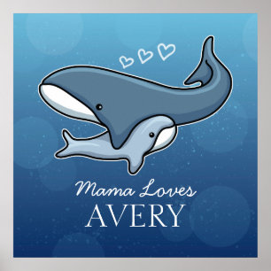 Poster Baleine mignonne personnalisée pour maman et bébé,