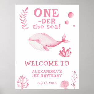 Poster Baleine rose 1er anniversaire sous la mer