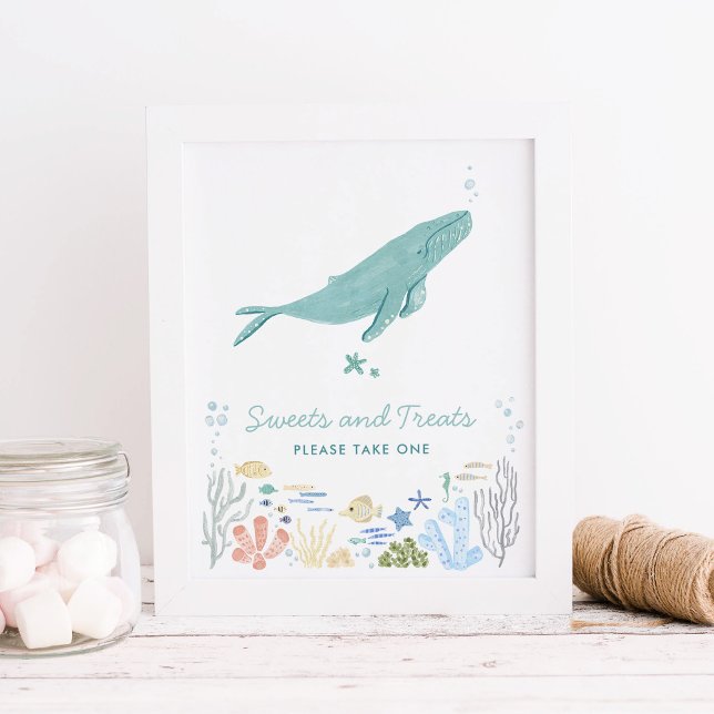 Poster Baleine Sucrée Sous Le Baby shower De Mer (Créateur téléchargé)