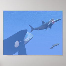 Poster Baleines et mégalodon sous l'eau - rendu 3D