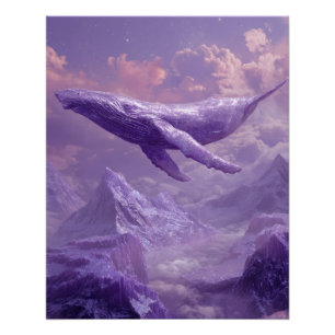 Poster Baleines lavande s'élevant dans le ciel de rêve