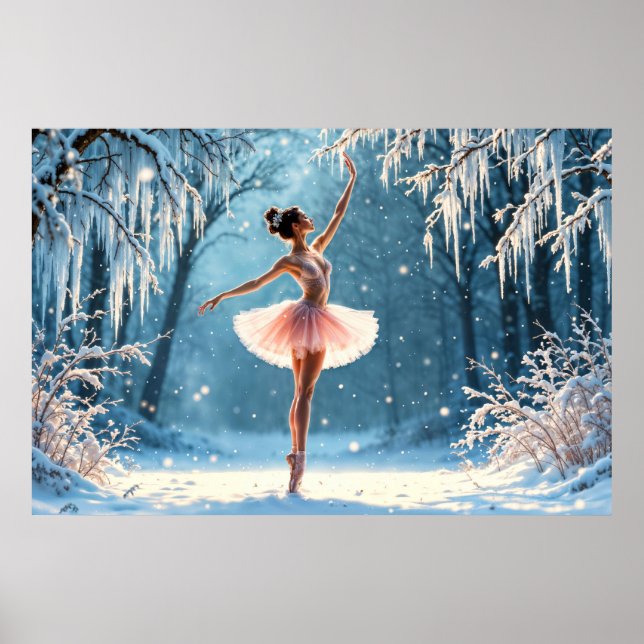 Poster Balerine à neige magique pois d'hiver (Devant)