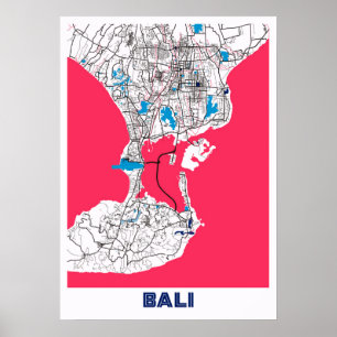 Poster Bali - Indonésie Carte de la ville de MilkTea