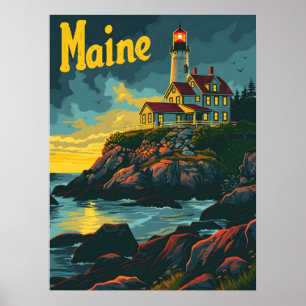 Poster Balise côtière du Maine : Phare Majesté