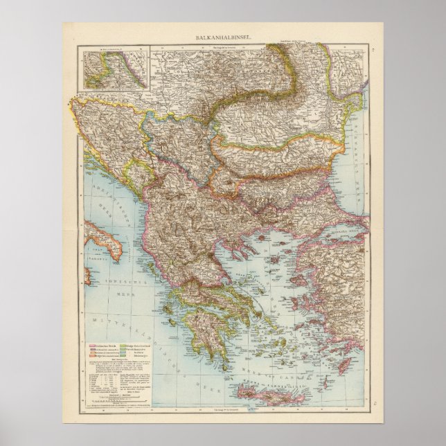 Poster Balkanhalbinsel - Carte de la péninsule des Balkan (Devant)
