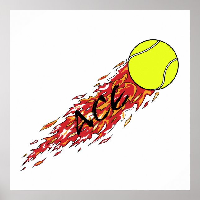Poster balle de tennis en ace sur feu (Devant)