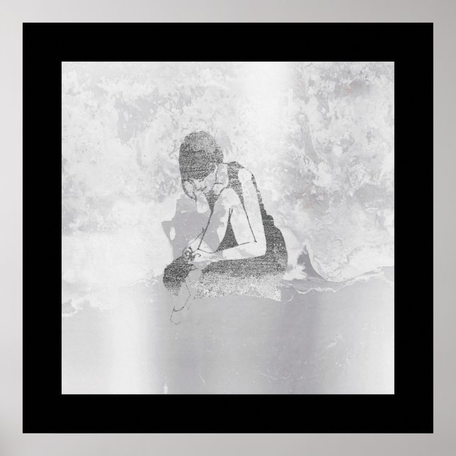 Poster Ballerina Femme Corps Argent Gris ciment Mur (Devant)