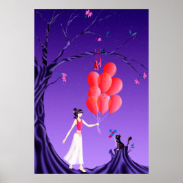Poster Ballerina mignonne et chateau de minuit