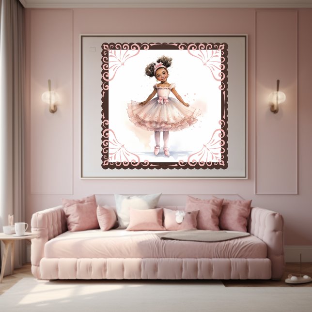Poster Ballerina noire, Tutu rose, Ponytails en ruban ros (Créateur téléchargé)