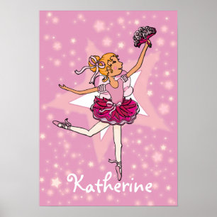 Poster Ballerina rose blonde cheveux fille star "nom" aff
