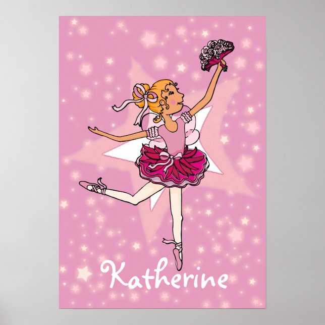 Poster Ballerina rose blonde cheveux fille star "nom" aff (Devant)