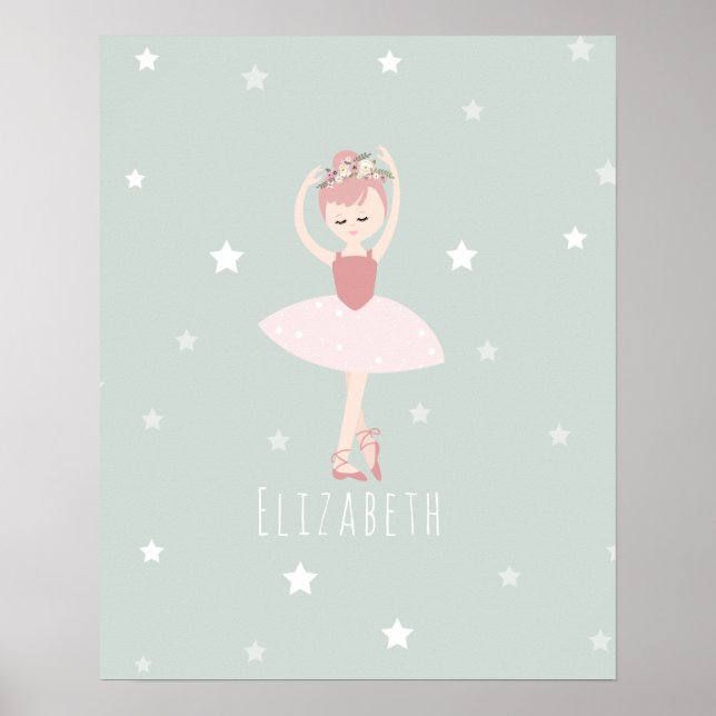 Poster Ballerina Stars Baby Girl Nursery (Devant)