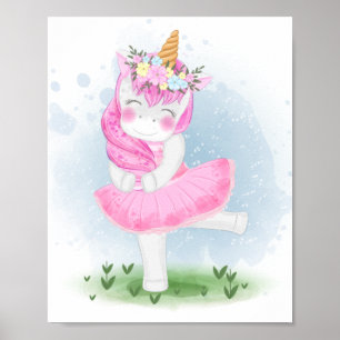 Poster Ballerine à la licorne mignonne avec couronne de f