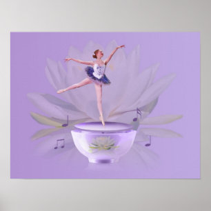 Poster Ballerine de boîte à musique avec le nénuphar