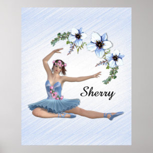 Poster Ballerine en bleu Nom personnel 