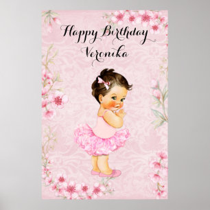 Poster Ballerine Fille Bébé Fleurs Roses