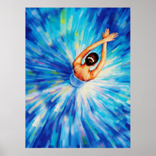 Poster Ballerine gracieuse dans un vortex bleu cosmique P