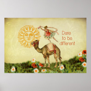 Poster Ballerine vintage, fleurs, et collage de chameau