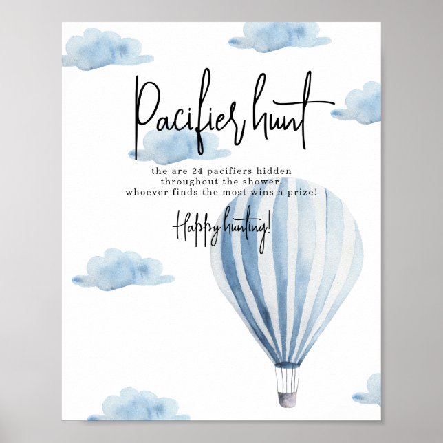 Poster Ballon à air chaud - baby shower de chasse au Paci (Devant)