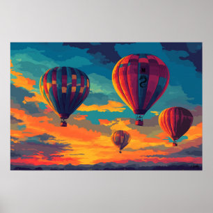 Poster Ballon à air chaud Pop Art - Aventure dans le ciel