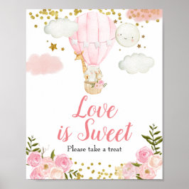 Poster Ballon à air chaud rose Aquarelle L'amour est doux