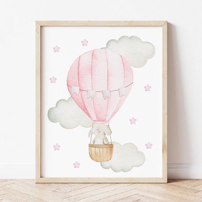 Poster Ballon à Air Chaud Rose, Éléphant, Étoile, Chambre (Créateur téléchargé)