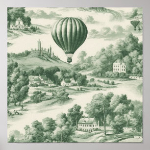 Poster Ballon à Air Chaud Toile de Campagne Verte (9)