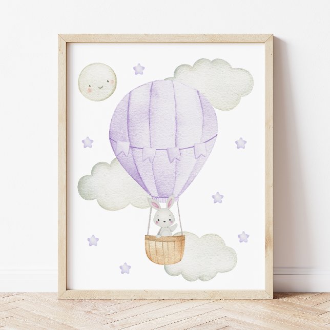 Poster Ballon à air chaud violet, Animaux, Lapin, Lune (Créateur téléchargé)
