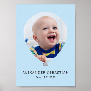 Poster Ballon de Photo de Garçon Personnalisé Bleu Clair