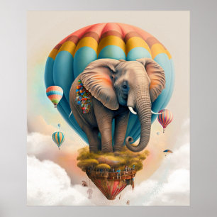 Poster Ballons à air chaud Eléphant mignon animal Whimsic