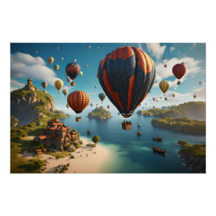 Poster Ballons à air chaud survolant l'île