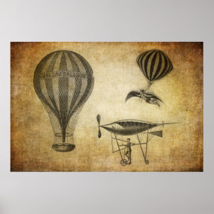 Poster Ballons à air chauds vintages et dirigeables
