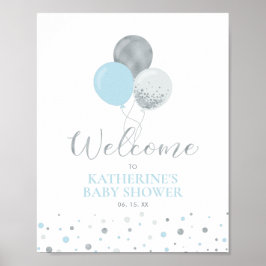 Poster Ballons argenté et bleu | Accueil Baby shower garç