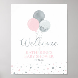 Poster Ballons argenté et rose   Accueil Baby shower fill